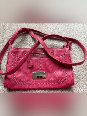 Nine West Red Pebbled Leather Crossbody with Logo Plate